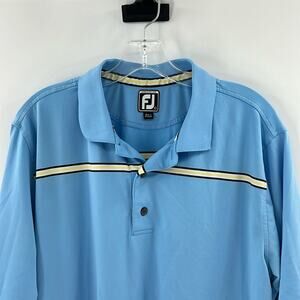 FJ FootJoy Men's Short Sleeve Performance Golf Polo - Blue/White - Large